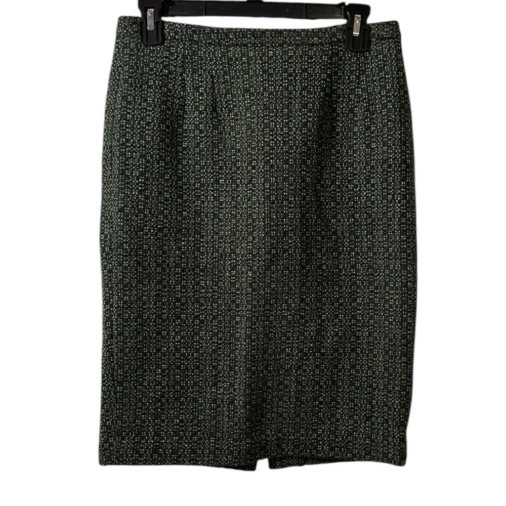 LOFT Ann Taylor | Green Tweed Wool Blend Pencil Skirt - Size 2 - Picture 3 of 8